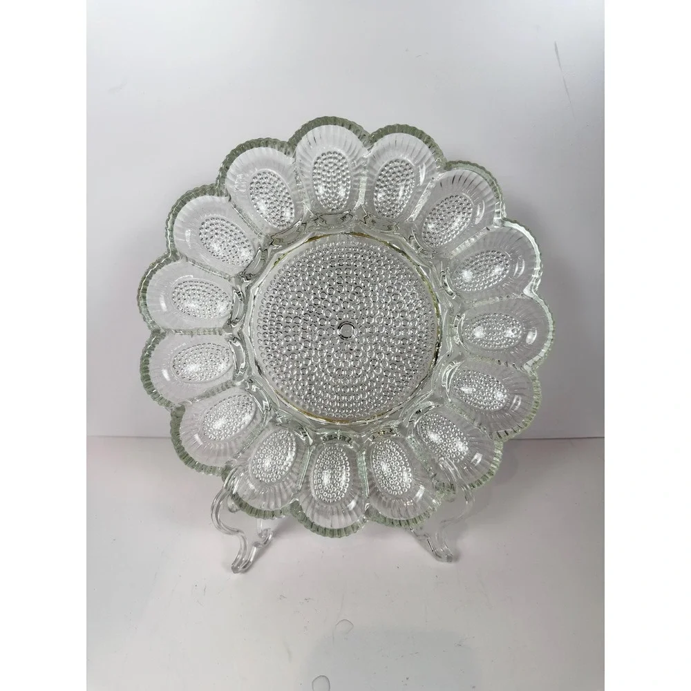 Vintage Indiana Glass Deviled Egg Plate Clear Hobnail Thousand Eyes 15 Egg 11